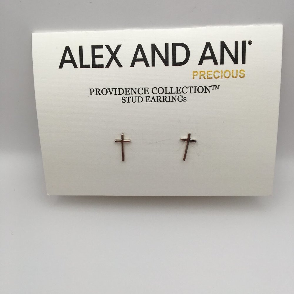 Alex and Ani Small Cross Post Earrings in Sterling Silver